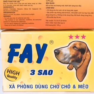 Xà phòng tắm trị ve,dưỡng lông, khử mùi cho chó mèo - Fay 3 sao 100g