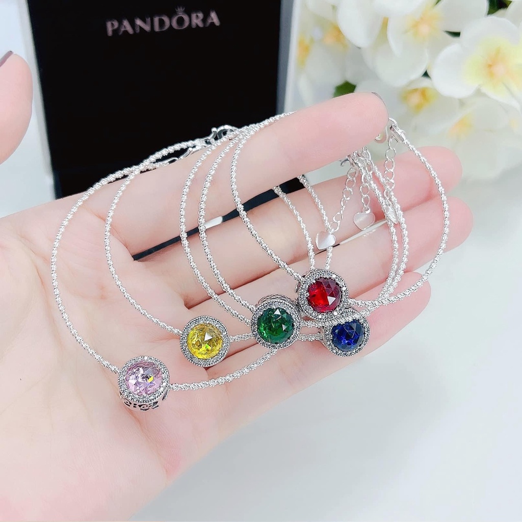 Vòng tay bạc nữ PANSY treo charm kiểu Pandora nhiều màu sang chảnh - Lắc tay bạc ta thật cao cấp