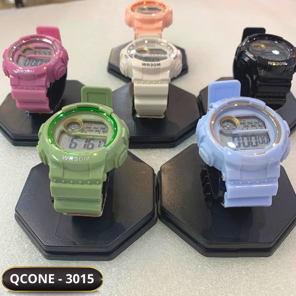 Đồng hồ điện tử chống nước cho nam nữ Qcone 3015 chống nước 30m đầy đủ chức năng, đèn led 7 màu