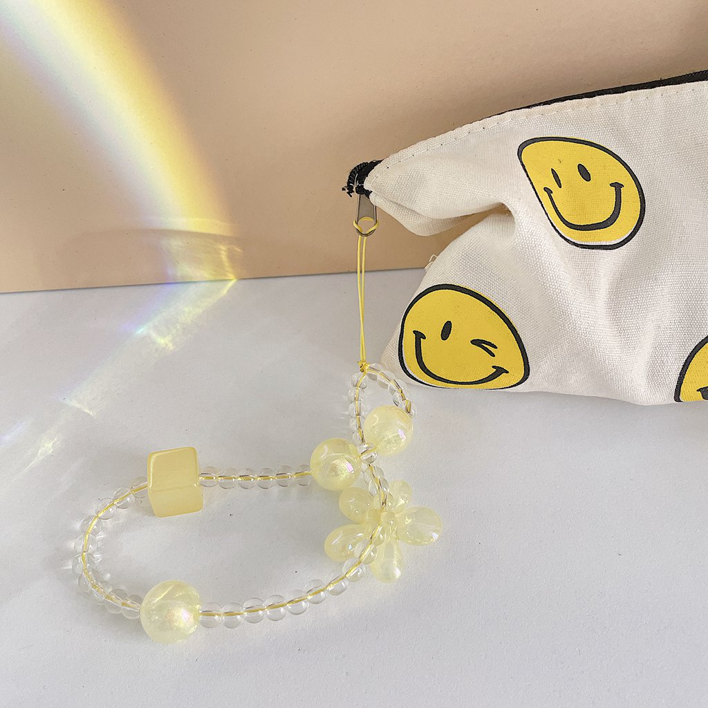 Dây đeo điện thoại nhiều màu đính cườm bông hoa trái tim đa năng cho cho tai nghe bluetooth ID móc khóa