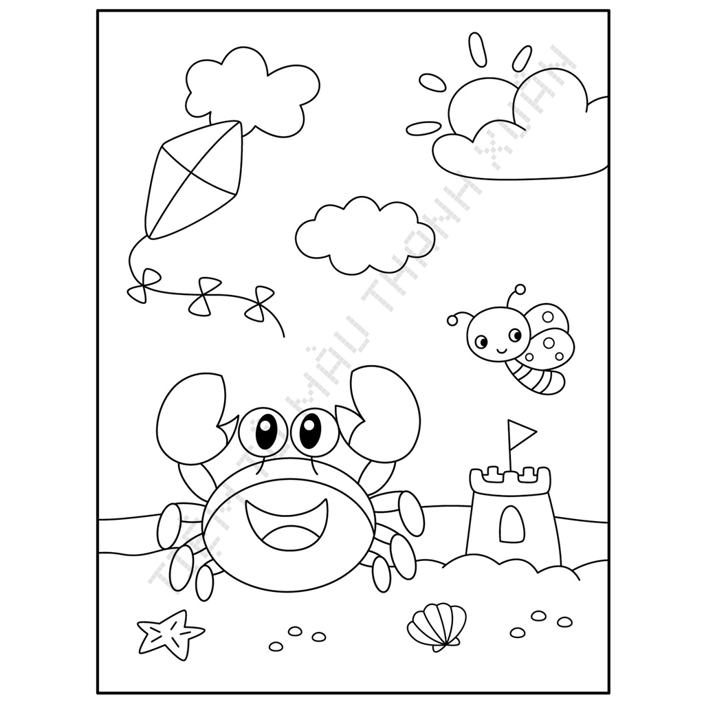 Set 20 Tờ Tranh Tô Màu Hình Cua Dễ Thương Cho Bé Size A5 Màu Sáp, Màu Chì - Tiệm Tô Màu Thanh Xuân