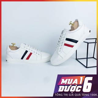 Giày Nam Thể Thao Giày Sneaker Cổ Thấp 2 Sọc Đỏ Đen Cao Cấp - G25
