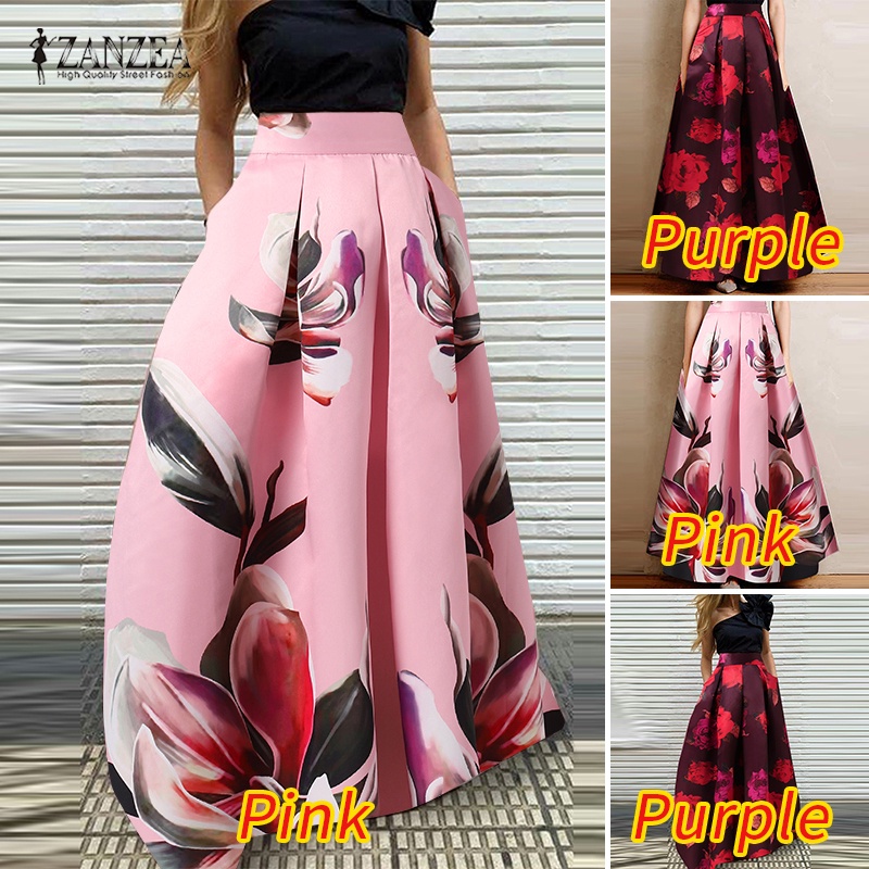 Chân váy dài Zanzea lưng thun in họa tiết hoa thời trang cho nữ