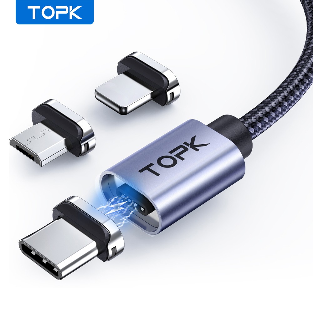 Cáp sạc nhanh / truyền dữ liệu Topk đầu usb Type c có nam châm cho Xiaomi Oppo 8 chân