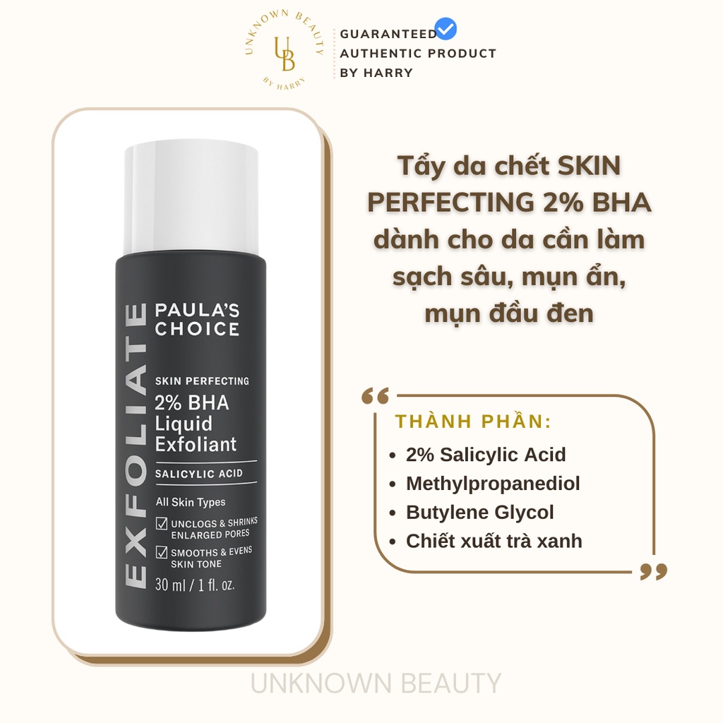 Tẩy da chết hóa học PC SKIN PERFECTING 2% BHA Liquid Exfoliant | Unknown Beauty