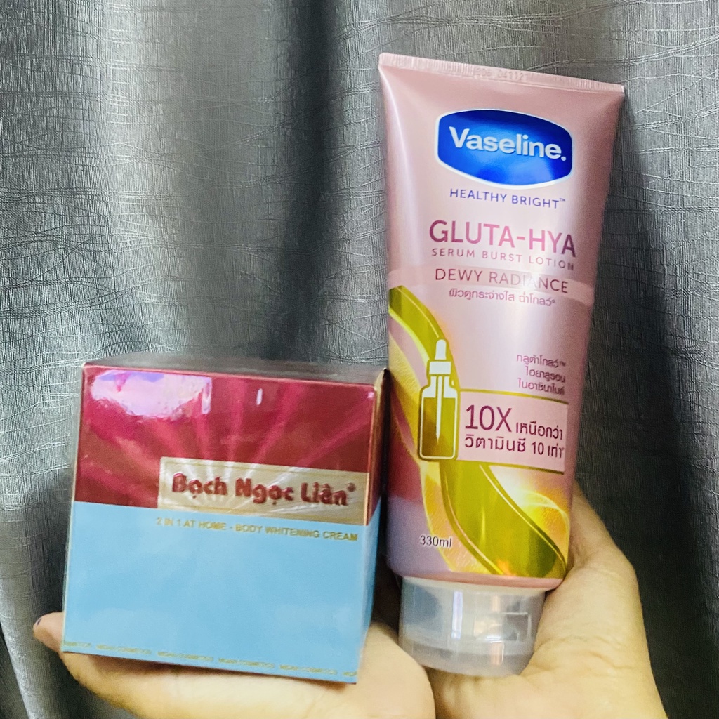 [combo siêu trắng] vaseline gluta vàng ban ngày và kem body bạch liên chống gấp 8 lần dưỡng ẩm sâu cho da