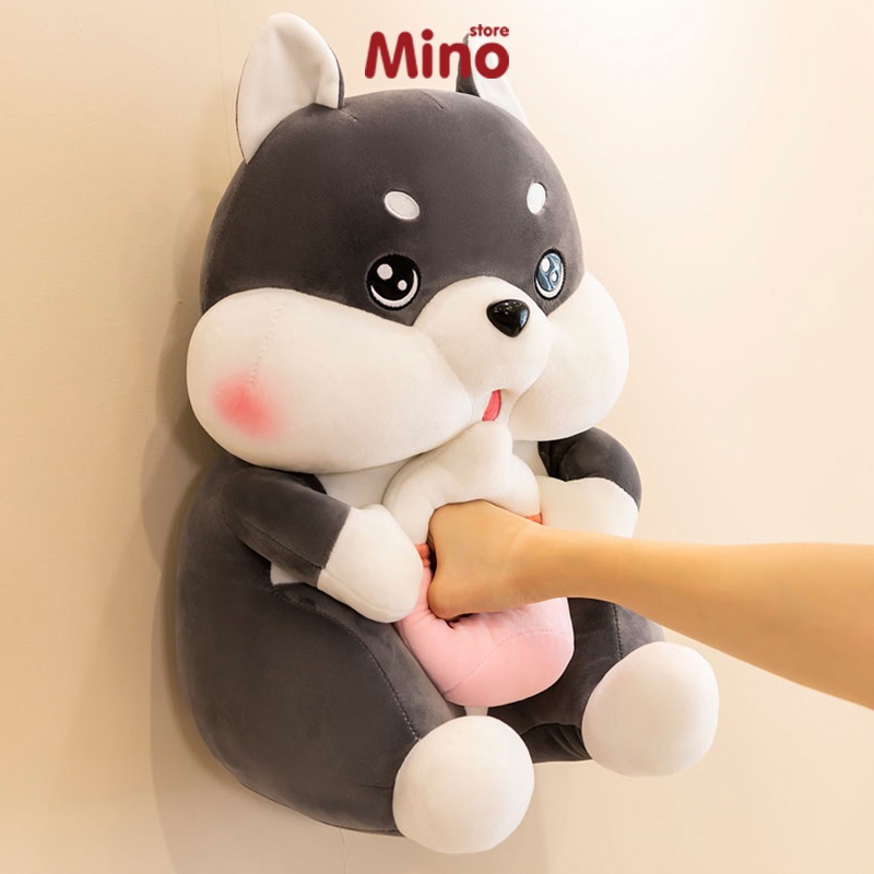 Gấu Bông Chó Husky Ôm Bình Sữa Cute Dễ Thương MINO STORE Mềm Mại Ôm Ngủ Mềm Mịn 70cm TH76