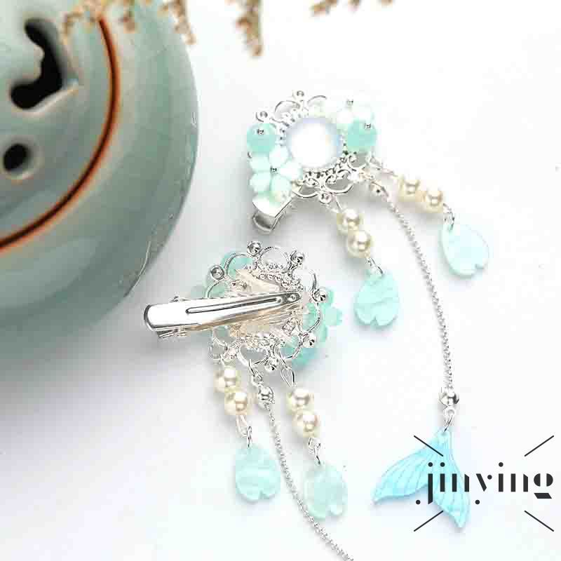 GETNOIVAS Trâm cài tóc tua rua đính hoa và đuôi cá phong cách cổ điển phối Hán phục xinh xắn