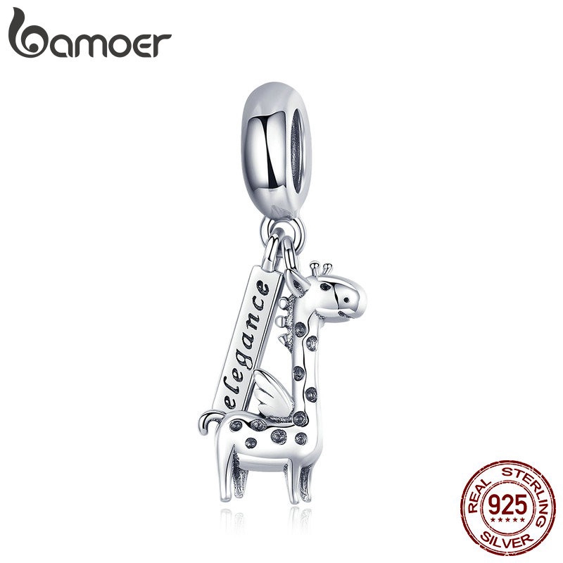 Hạt charm Bamoer xi bạc 925 hình hươu cao cổ dễ thương