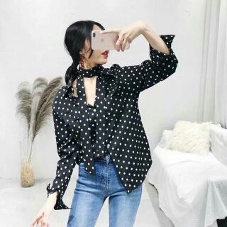 ÁO SƠ MI OVERSIZE KÈM KHĂN QUÀNG CỔ