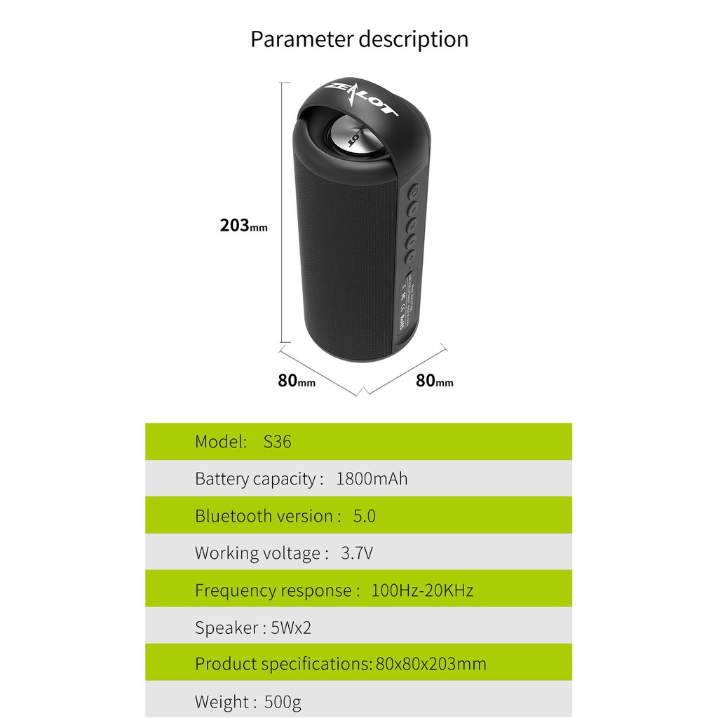 Loa Bluetooth Không Dây Zealot S36 Tws (V5.0) Có Micro Hỗ Trợ Thẻ Nhớ Tf