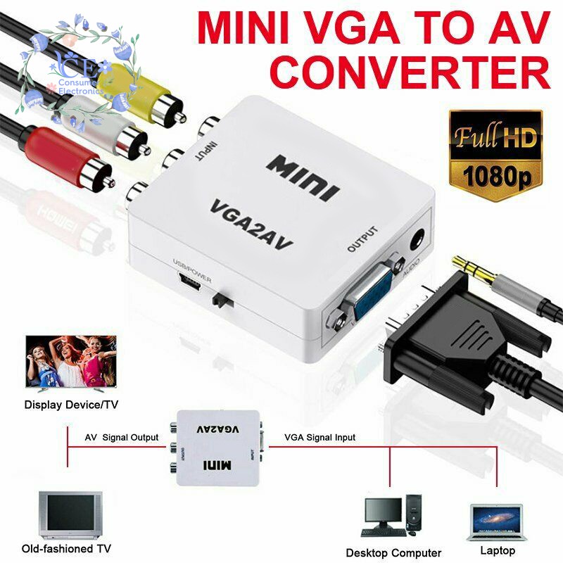 Bộ Chuyển Đổi Vga Sang Av Mini Hỗ Trợ 1080p Vga2Av