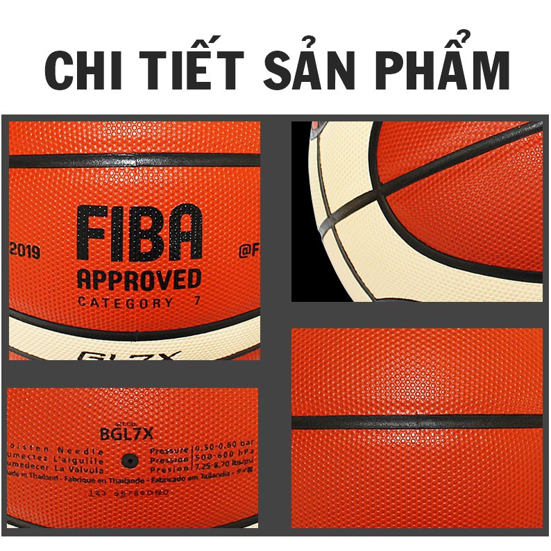 Bóng rổ Molten FIBA GG7X size 7 da PU chơi indoor outdoor TẶNG kim bơm + túi lưới banh đẹp bền bám tay tốt nhồi