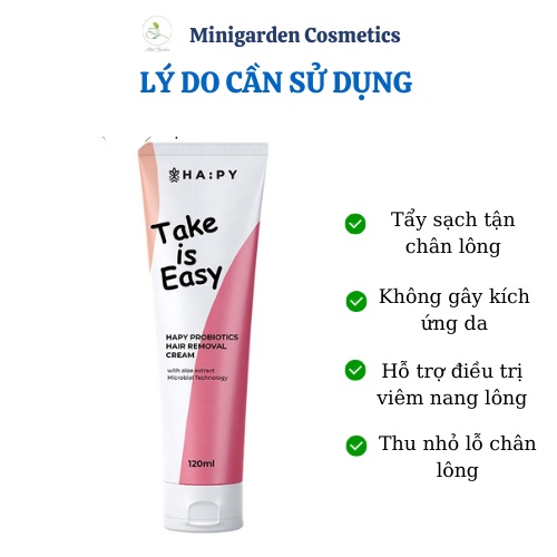 Kem tẩy lông Mini Garden vi sinh Hapy Probiotics Hair Removal Cream loại bỏ thu nhỏ lỗ chân lông120ml PV1022