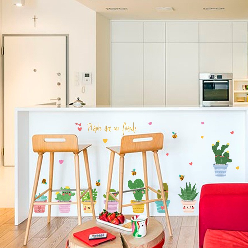 Tranh decal dán tường cây xương rồng siêu yêu - Tranh dán tường