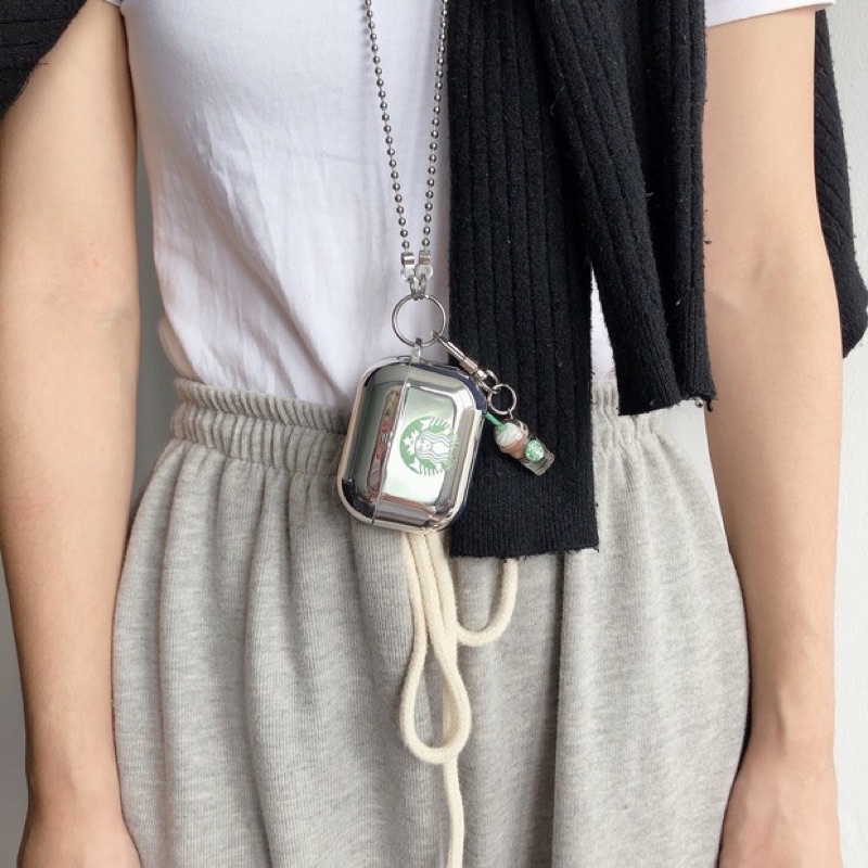 Case Airpods 1/2 /Pro Vỏ Ốp Tai Nghe Hình Starbuck Chất Liệu Tráng Gương  Kèm Móc Xinh  - Mr.Case ẢiPodsy