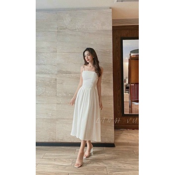 Váy 2 dây xếp ly hai màu đen trắng dáng đẹp chất vải thô thoáng mát - LL016 | BigBuy360 - bigbuy360.vn