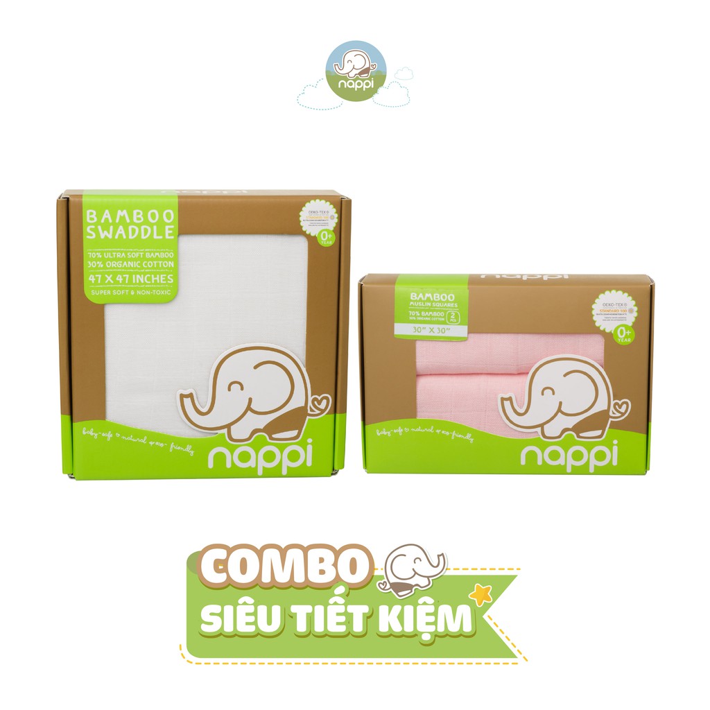 Combo 2 Hộp khăn đa năng Nappi sợi tre mềm mại an toàn cho bé