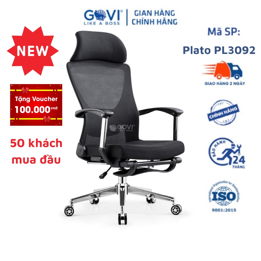 Ghế công thái học Ergonomic GOVI Plato PL3092 - Thiết kế hiện đại kê chân hỗ trợ bảo vệ sức khỏe