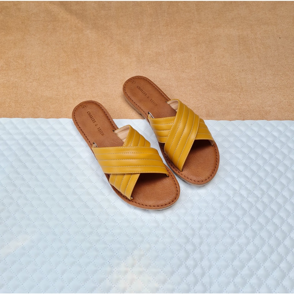 Dép chéo quai lót muos NALLDOS quai da Microfiber đế thấp TPR chống trượt 5 màu Đen, Bò, Trắng, Kem và Vàng