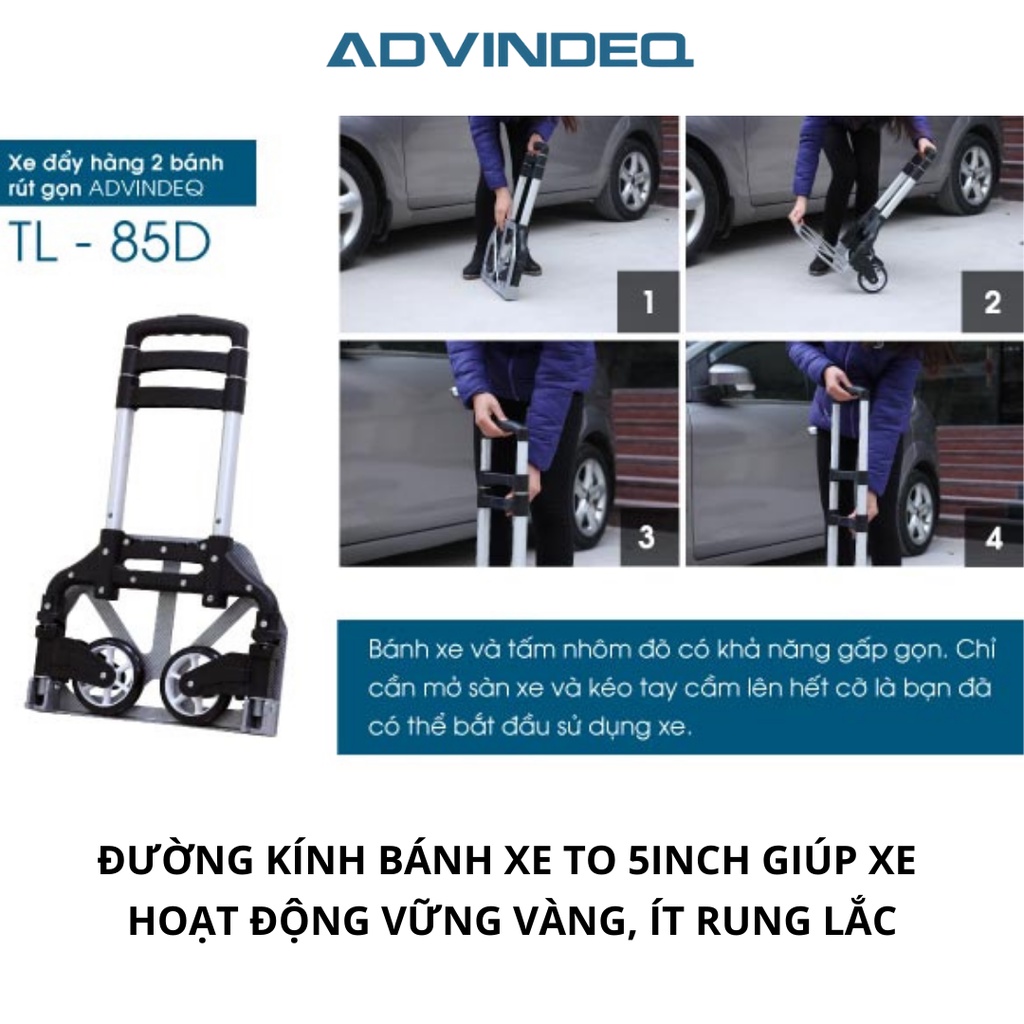 Xe đẩy hàng ADVINDEQ TL-85D, thiết kế 2 bánh gấp gọn, công nghệ Đài Loan cao cấp, tải trọng 85kg