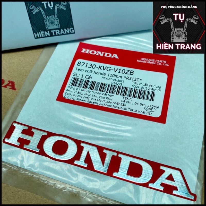 TEM CHỮ HONDA 110mm MÀU INOX NỀN ĐỎ/ĐEN CHÍNH HÃNG HONDA