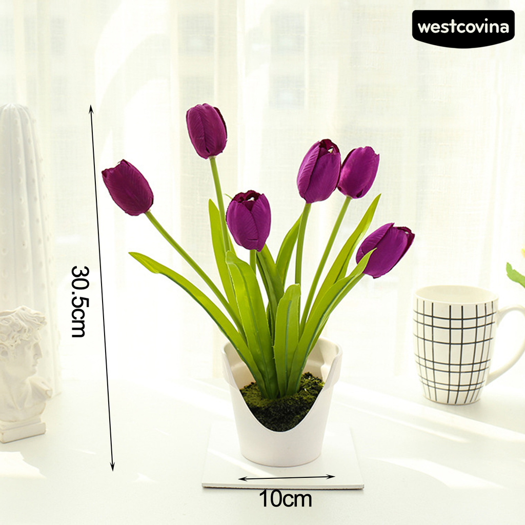 Chậu Hoa Tulip Nhân Tạo 6 Bông Trang Trí Nhà Cửa