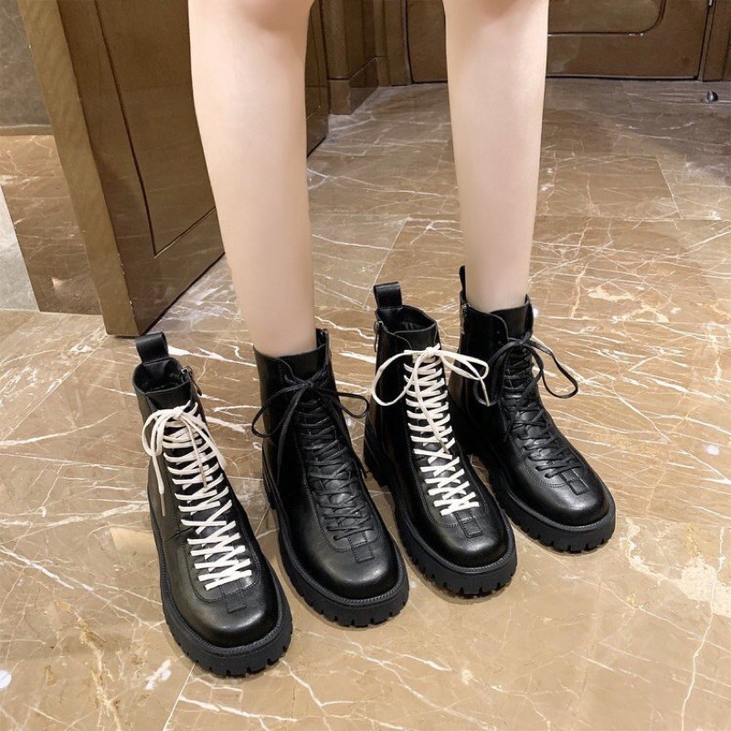 [Mã FADIRECT20 giảm 20k đơn từ 150k] BỐT DA NỮ Giày boost nữ phong cách cá tính boots buộc dây nữ đẹp
