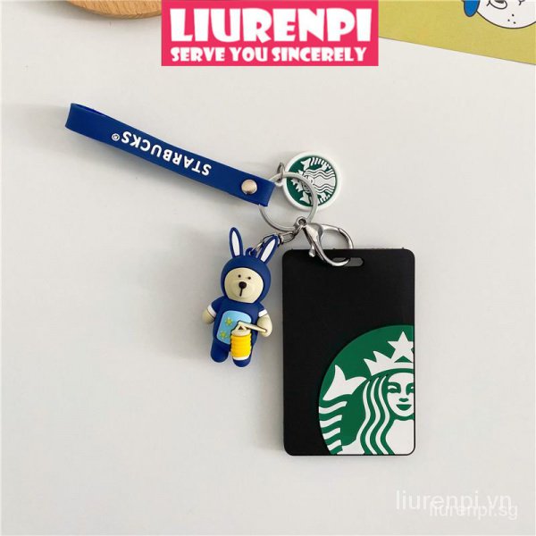 Bao đựng thẻ học sinh/xe bus in hình Starbucks gắn móc khóa kim loại tiện dụng card holder