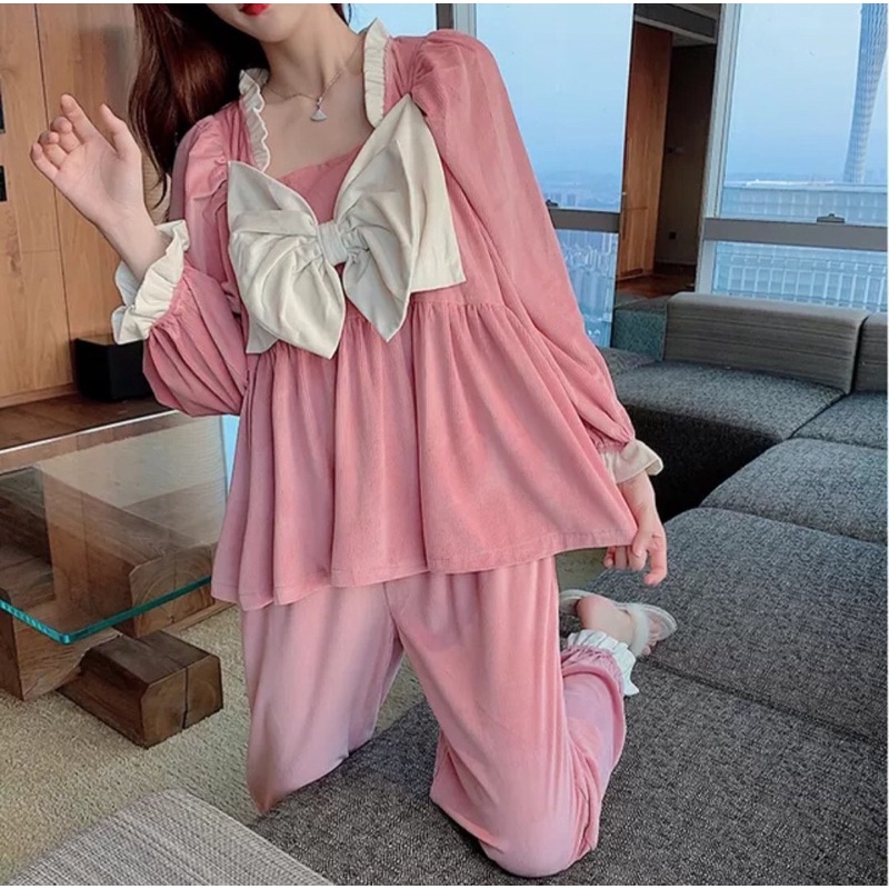 Set nơ tiểu thư bánh bèo chất nhung tuyết freesize