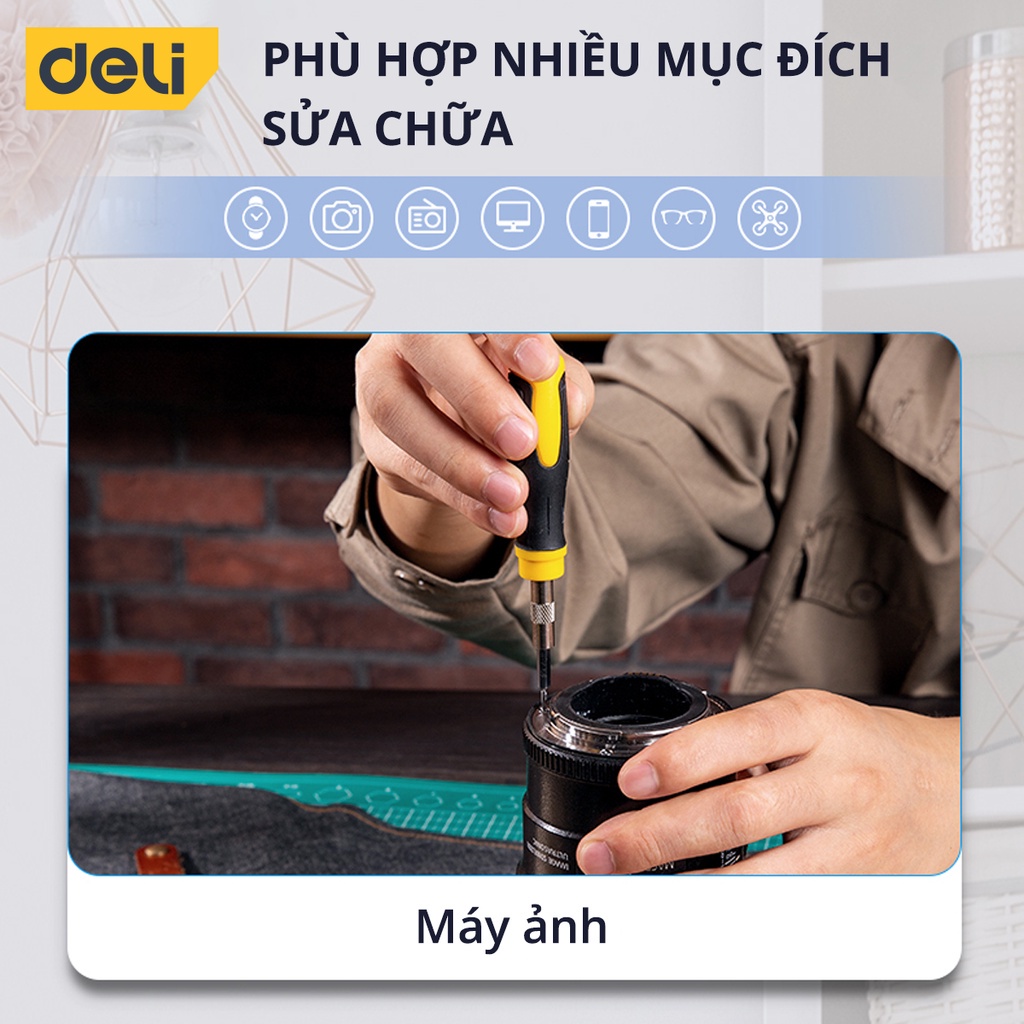 Bộ Tua Vít Đầu Nhỏ Sửa Chữa Đa Chức Năng Deli - 30 Đầu Vít Cao Cấp Chất Liệu Siêu Bền, Thiết Kế Gọn Nhẹ Tinh Tế