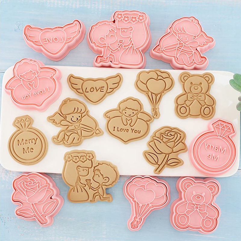 Set 8 Khuôn Nhấn Làm Bánh Quy Hình Bong Bóng / Gấu Hoạt Hình 3D