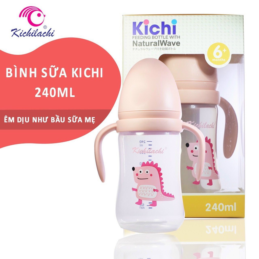 Bình Sữa Cổ rộng Kichi, Bình sữa cho bé nhựa PP 180ml/ 240ml ( Có quai cầm )