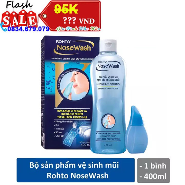 Bộ Sản Phẩm Vệ Sinh Mũi Rohto Nosewash: Bình Vệ Sinh Mũi Easy Shower và Bình Dung Dịch 400ml