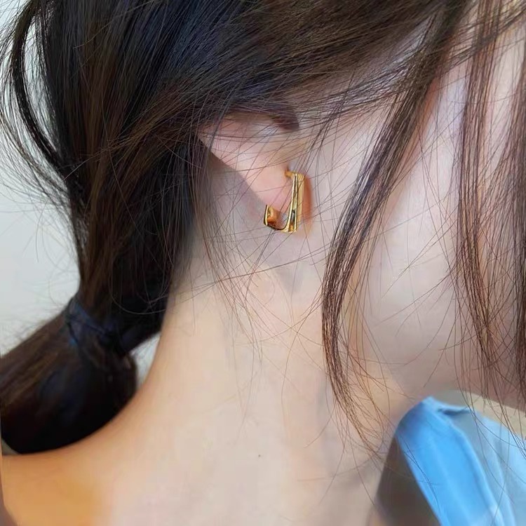 Bông Tai Mạ Bạc 925 Hình Chữ U Đơn Giản Phong Cách Hàn Quốc Thời Trang