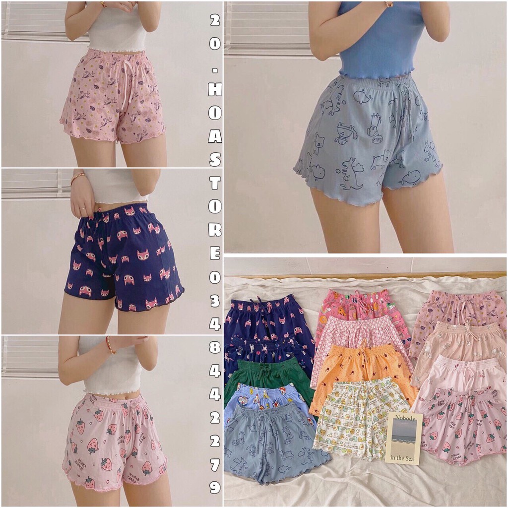 QUẦN ĐÙI HOẠT HÌNH HỌA TIẾT CUTE nhiều mẫu - Short Thái Nữ In Hình mặc nhà đùi ngủ Kitty Viền Bèo Icon - Quần đùi thái
