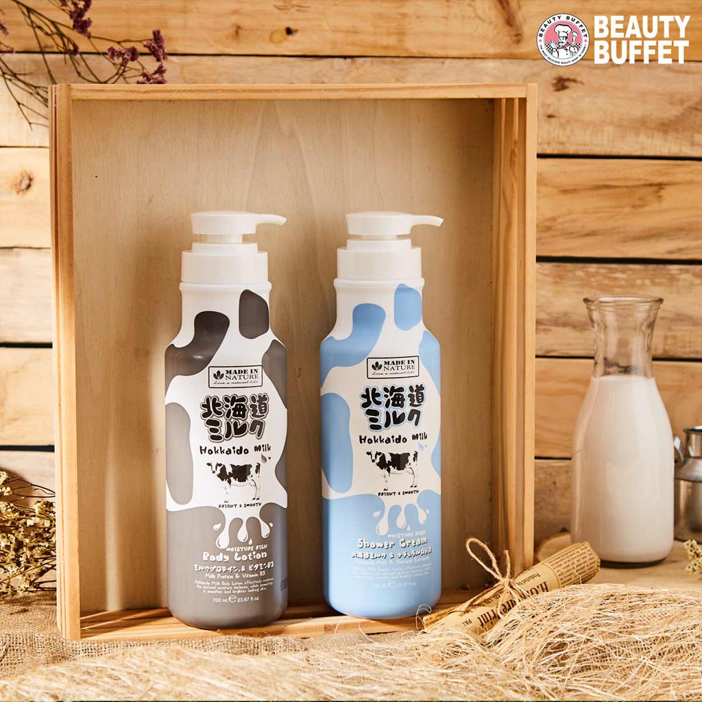 Combo Dưỡng thể và Sữa tắm dưỡng ẩm, sáng mịn da từ Protein sữa Made In Nature Hokkaido 700ml/chai