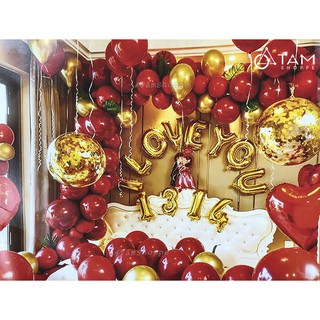 Bộ trang trí phòng cưới I LOVE YOU 13-14 Vàng Đỏ NO.1010 TTTM