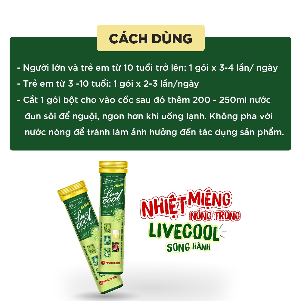 Viên sủi thanh nhiệt Livecool Nam Dược hương chanh 16 viên x4g hỗ trợ  giảm nhiệt miệng nóng trong, tăng sức đề kháng