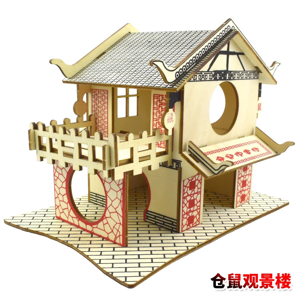 Nhà Villa Hai Tầng Bằng Gỗ Trơn Cỡ Lớn Sang Trọng Độc Đáo Trang Trí Cầu Thang Cho Chuột Hamster