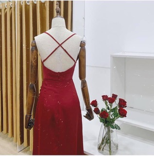 ĐẦM LỤA 2s cổ đổ hở lưng chéo dây