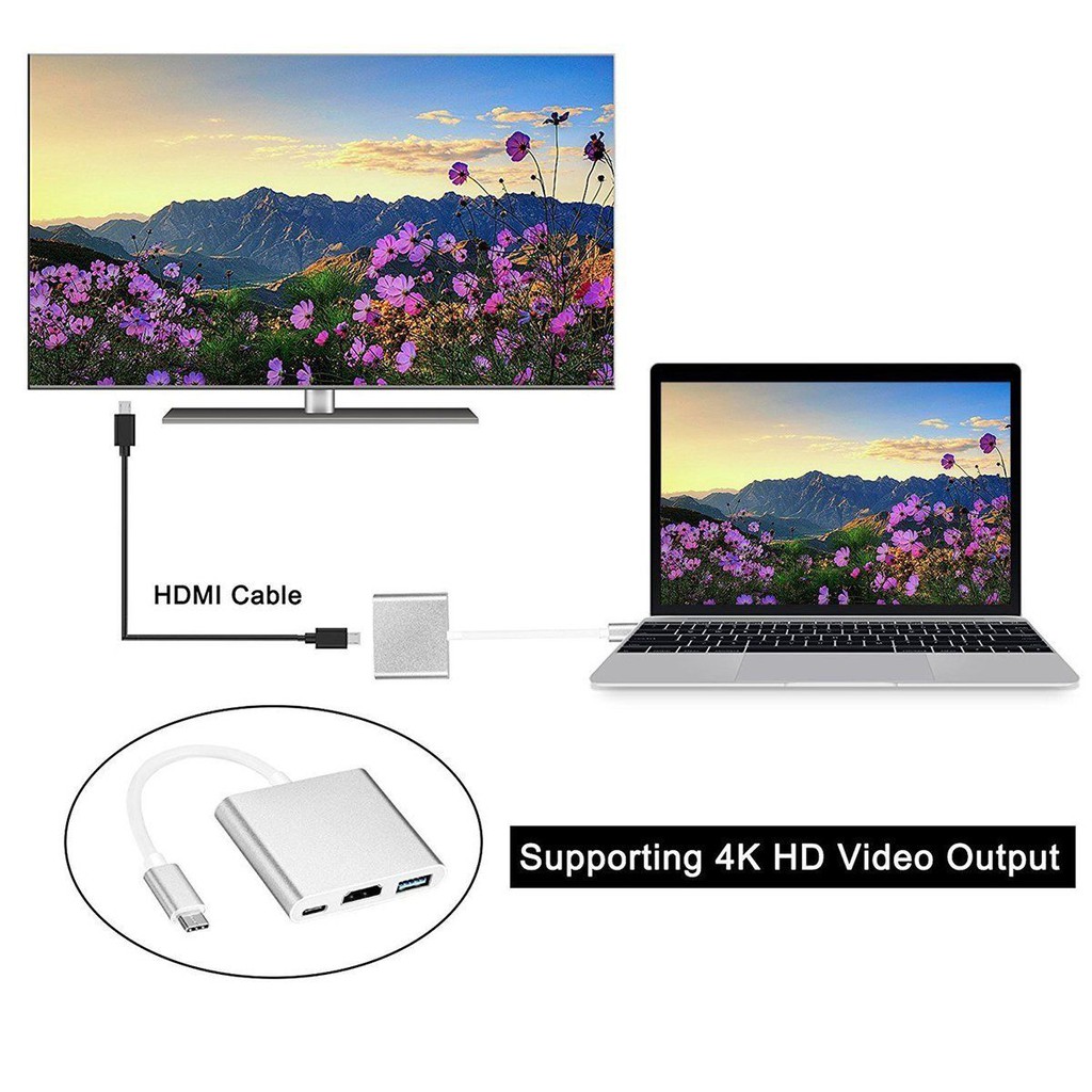 Bộ Chuyển Đổi 3 Trong 1 Mini Usb 3.1 Sang Usb-C 4k Hdmi Usb 3.0 Cho Apple Macbook