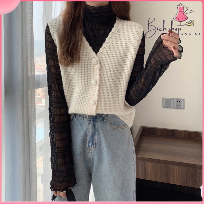 Áo Khoác Gile Áo Len Dệt Kim Áo Len Dễ Phối Mặc Ngoài Rộng Rãi