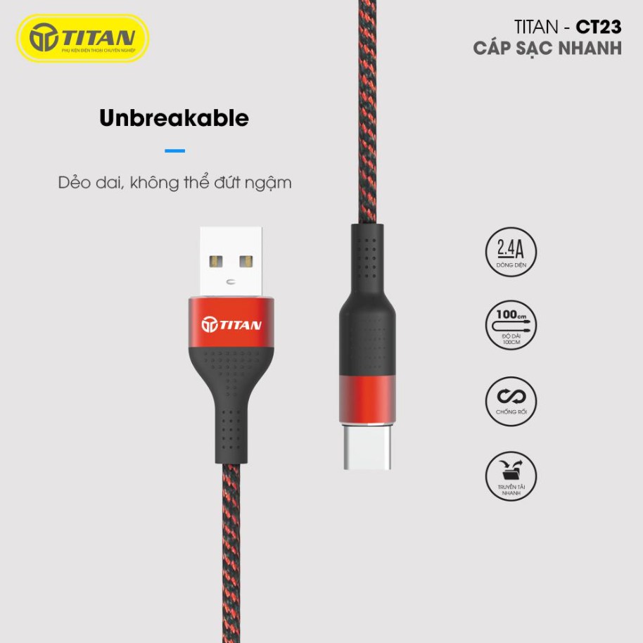 Dây cáp sạc dù TITAN CL23 cho Samsung Oppo IP 5 6 7 8 10 11 x xs max Micro Type C Lightning Chính hãng rẻ