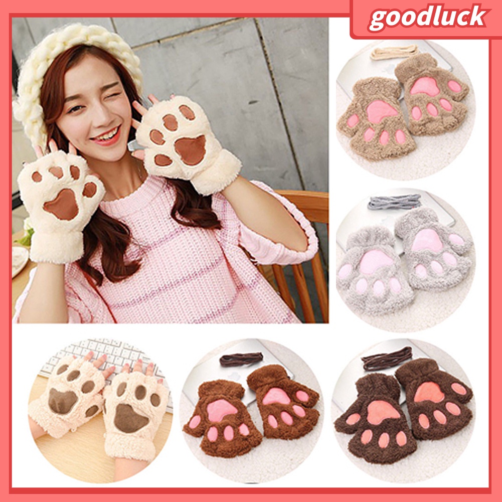 Găng tay len hở ngón hình chân mèo dễ thương cho nữ