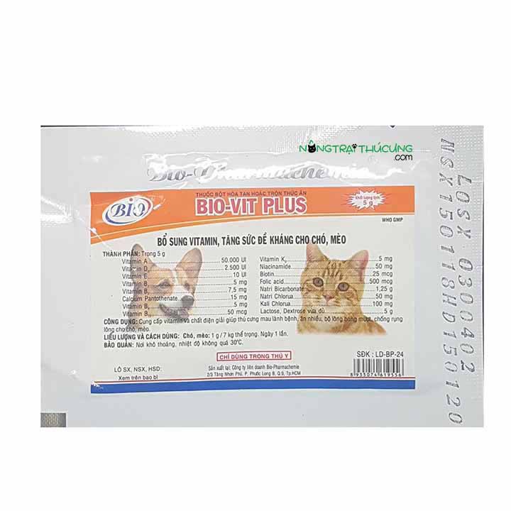 Bột Bổ Sung Vitamin, Tăng Đề Kháng Cho Chó Mèo - BIO-VIT PLUS Gói 5g  - Nông Trại Thú Cưng