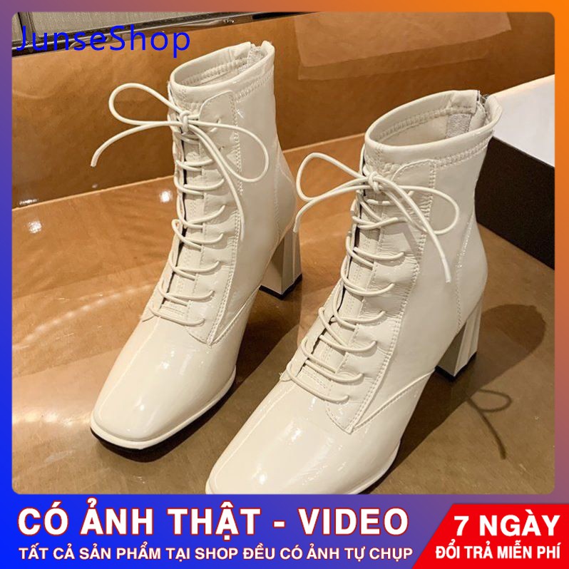 Giày Bốt Martin Cao Gót Cột Dây Kiểu Anh Thời Trang Thu Đông Cá Tính