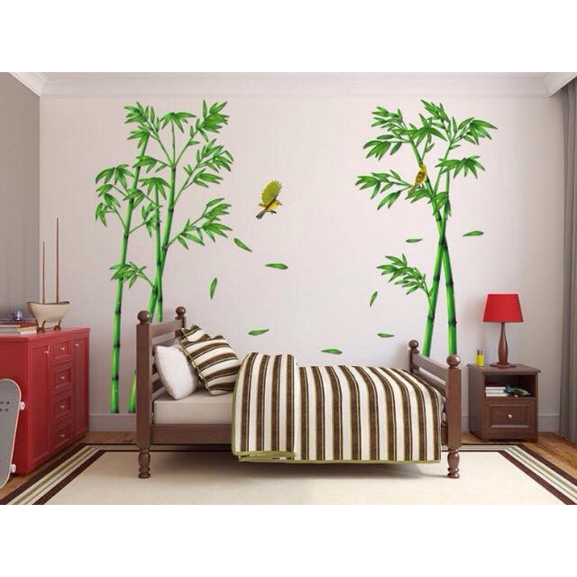 decal dán tường cây tre làng quê thân thương