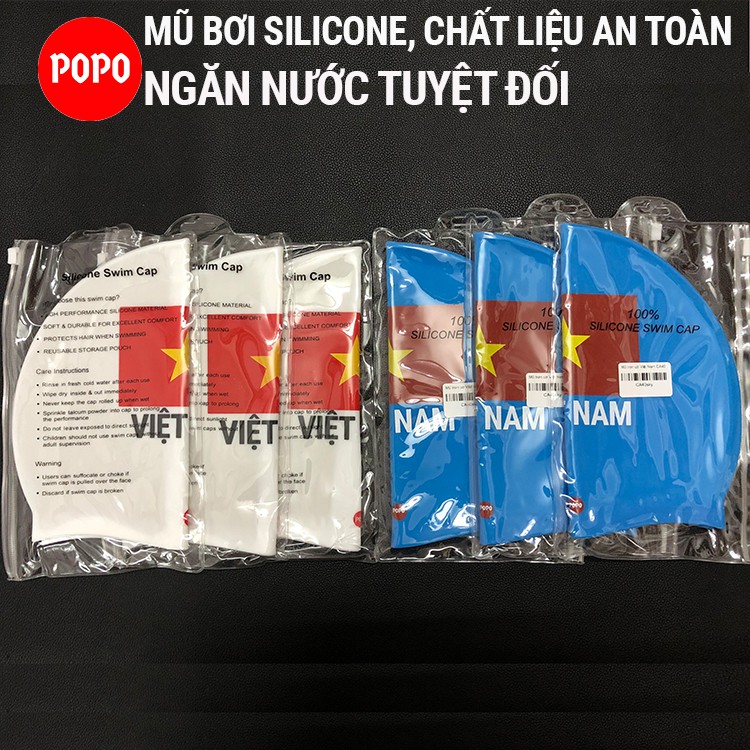 Mũ bơi người lớn silicone CA40 chính hãng POPO in Cờ Việt Nam nón bơi người lớn (nam, nữ) ngăn nước dùng thi đấu tập bơi