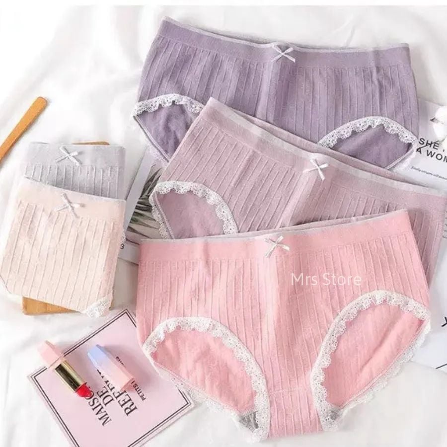 Quần Lót nữ Cotton viền ren không Đường May Diệt Khuẩn AMYRA QL001 (Được chọn màu)